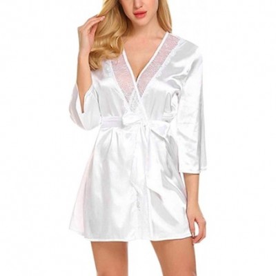 Robes Women's Kimono Robe Long Robes Printed 1920s Kimono Nightgown - White - C1194EQND04