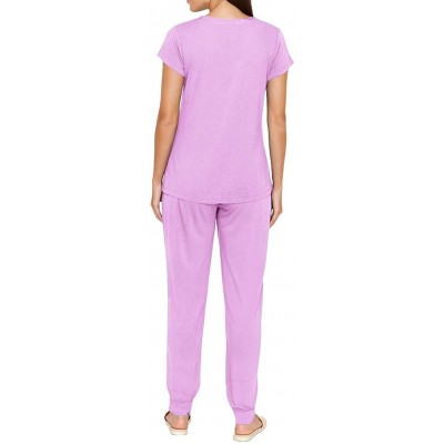 Sets Women's Soft Pajamas Set Short Sleeve V-Neck Sleepwear with Joggers Pants Pjs Sets 2-Piece Loungewear Nightwear - Lavend...