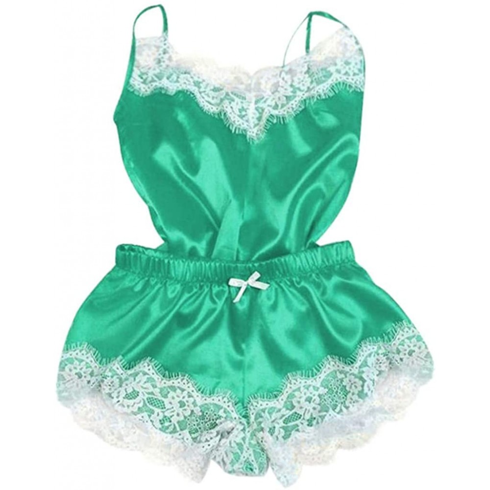 Nightgowns & Sleepshirts 2PC Lingerie Women Sexy Nightdress Nightgown Sleepwear Underwear Set - Green - CN18A3SI8H7