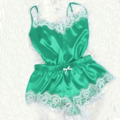 Nightgowns & Sleepshirts 2PC Lingerie Women Sexy Nightdress Nightgown Sleepwear Underwear Set - Green - CN18A3SI8H7