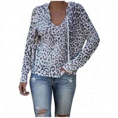 Nightgowns & Sleepshirts Women's Hooded Tops Lightweight Long Sleeve Leopard Print Casual Pullover Blouse - Gray - CP19DOKUZH6