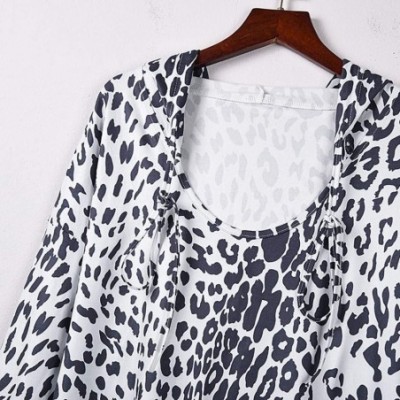 Nightgowns & Sleepshirts Women's Hooded Tops Lightweight Long Sleeve Leopard Print Casual Pullover Blouse - Gray - CP19DOKUZH6