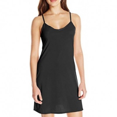 Slips Women's Basic Spaghetti Strap Cami Under Slip Dress Ladies Sexy Nightdress - Black - C518XK22EU4