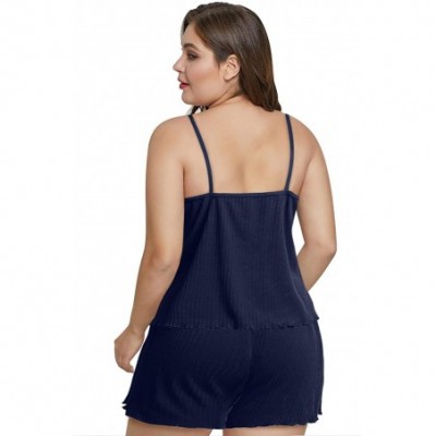 Sets Women's Plus Size Pajama Cami Shorts Set Spaghetti Strap Soft Loungewear Sleepwear - Dark Blue - C51987WMK2L