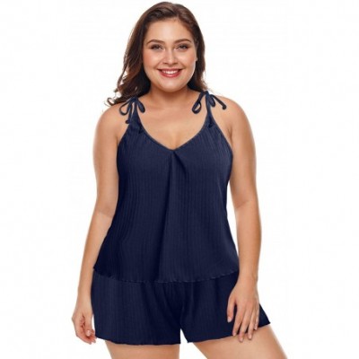 Sets Women's Plus Size Pajama Cami Shorts Set Spaghetti Strap Soft Loungewear Sleepwear - Dark Blue - C51987WMK2L