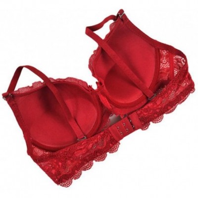 Bras Women Lace Bow Knot Bra Set Push Up Bra with Underwire Panties Outfit - Red - C918C9K6K7O