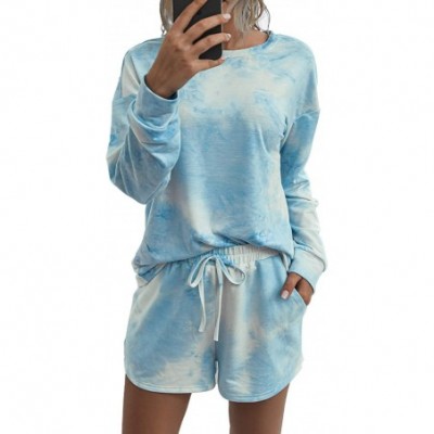 Sets Women 2 Piece Outfits Off Shoulder Long Sleeve Casual Sweatsuits - Shorts-1blue - CD199N44L76