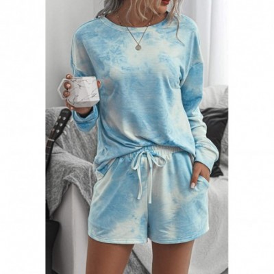 Sets Women 2 Piece Outfits Off Shoulder Long Sleeve Casual Sweatsuits - Shorts-1blue - CD199N44L76