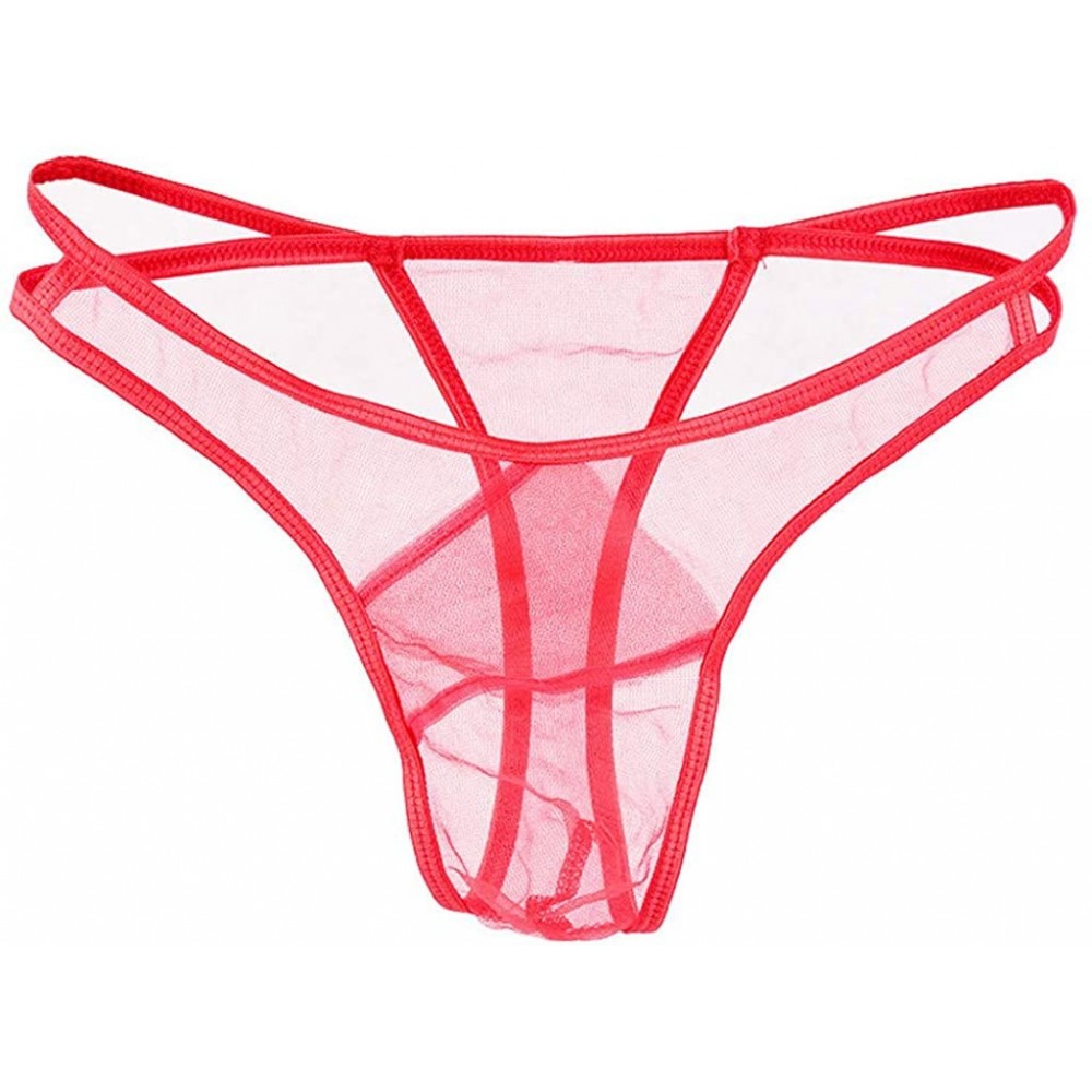 G-Strings & Thongs Men's Sexy G-String Thong Thin Mesh T-Back Thong Briefs See Through Thong Underwear - Red - CC196HEHO32