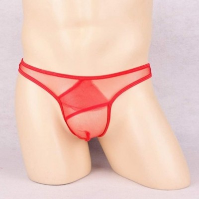 G-Strings & Thongs Men's Sexy G-String Thong Thin Mesh T-Back Thong Briefs See Through Thong Underwear - Red - CC196HEHO32