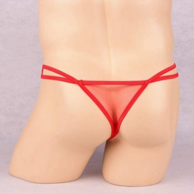 G-Strings & Thongs Men's Sexy G-String Thong Thin Mesh T-Back Thong Briefs See Through Thong Underwear - Red - CC196HEHO32