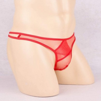 G-Strings & Thongs Men's Sexy G-String Thong Thin Mesh T-Back Thong Briefs See Through Thong Underwear - Red - CC196HEHO32