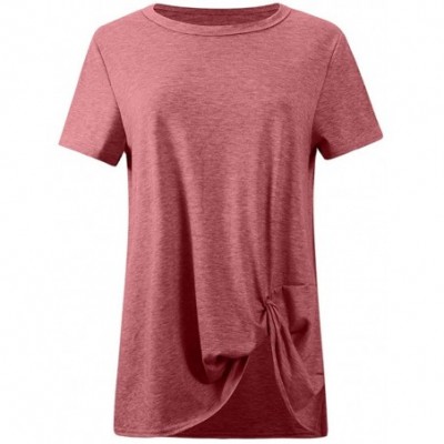 Accessories Casual Women's Solid Color T-Shirt Round Neck Short Sleeve Twist Knotted Summer Tunics Tops Blouses - Red - CN18N...