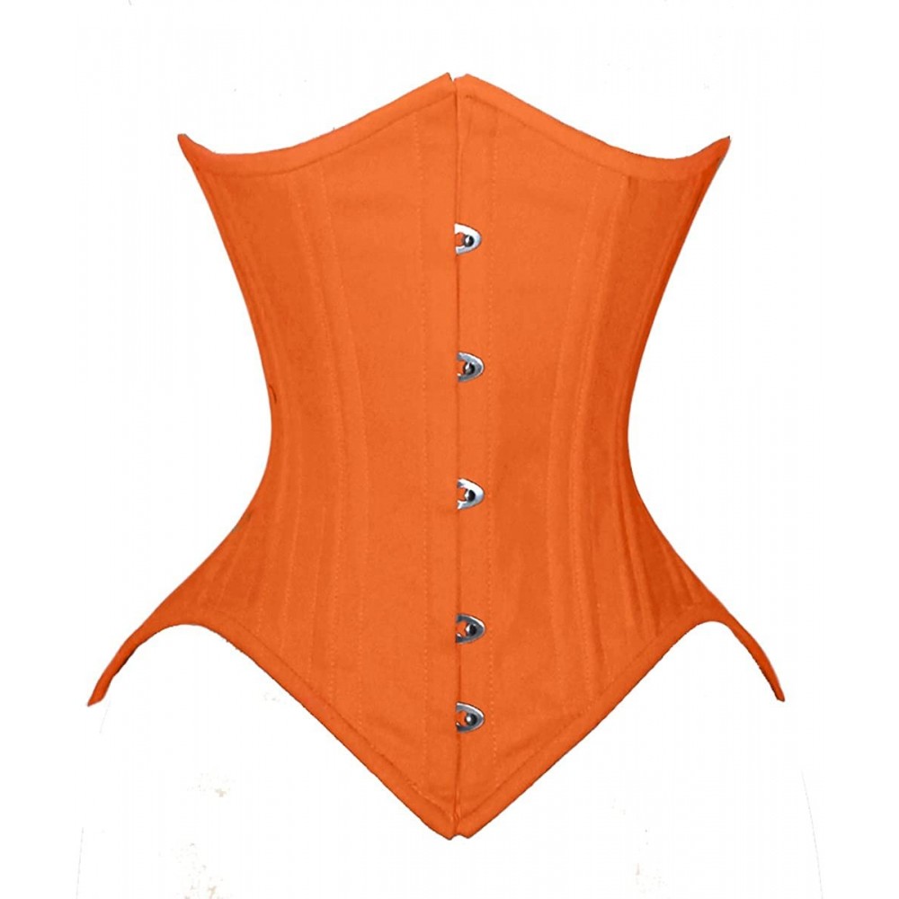 Bustiers & Corsets Heavy Duty 26 Double Steel Boned Waist Training Cotton Underbust Tight Shaper Corset 8033 - Orange - CZ12K...