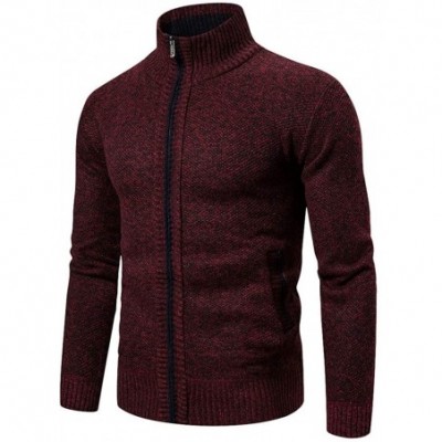 Briefs Men's Full Zip Casual Classic Soft Thick Knitted Cardigan Sweaters Long Sleeve with Pockets - Red a - CD193EIN7GD