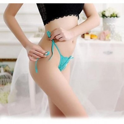 Panties Women's Sexy Lace Tassels Bowknot Ribbons Sexy Lace Thongs Panties Adjustable G-String Underwear - Light Green - CG18...