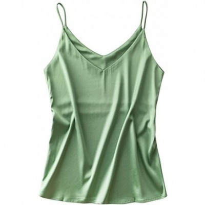 Accessories Womens Satin Pajamas Sexy Fashion V-Neck Silk Cami Crop Top Underwear - Green - C3198E3KU5W