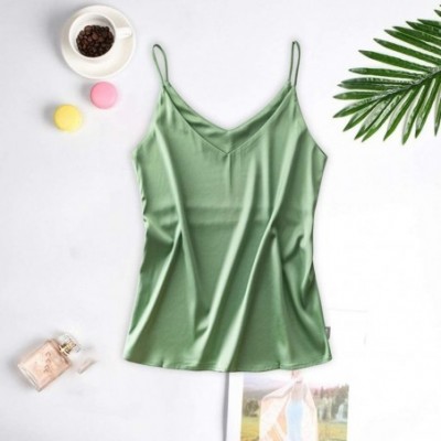 Accessories Womens Satin Pajamas Sexy Fashion V-Neck Silk Cami Crop Top Underwear - Green - C3198E3KU5W