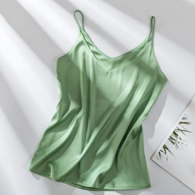 Accessories Womens Satin Pajamas Sexy Fashion V-Neck Silk Cami Crop Top Underwear - Green - C3198E3KU5W