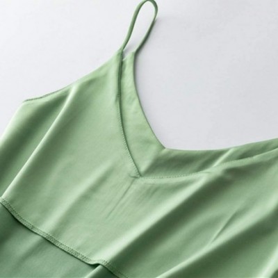 Accessories Womens Satin Pajamas Sexy Fashion V-Neck Silk Cami Crop Top Underwear - Green - C3198E3KU5W