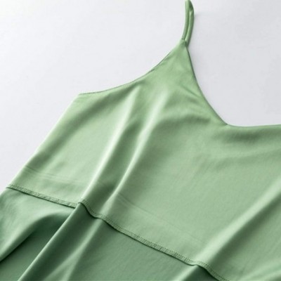 Accessories Womens Satin Pajamas Sexy Fashion V-Neck Silk Cami Crop Top Underwear - Green - C3198E3KU5W