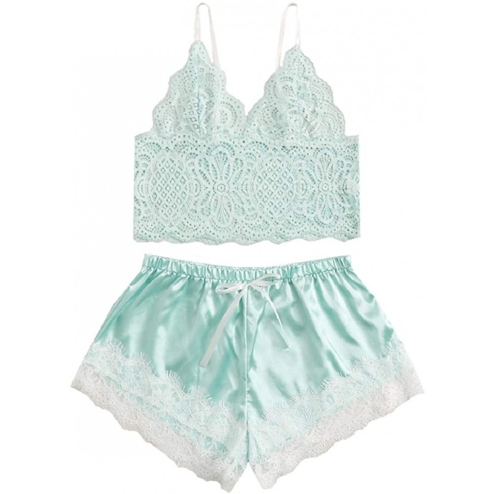 Sets 2 Piece Set Sexy Lingerie Women Solid White Lace Cami Top with Shorts with Panties Pajama Set Sleepwear Nightwear Green ...