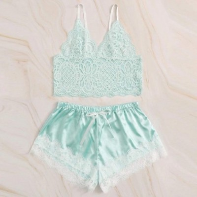 Sets 2 Piece Set Sexy Lingerie Women Solid White Lace Cami Top with Shorts with Panties Pajama Set Sleepwear Nightwear Green ...