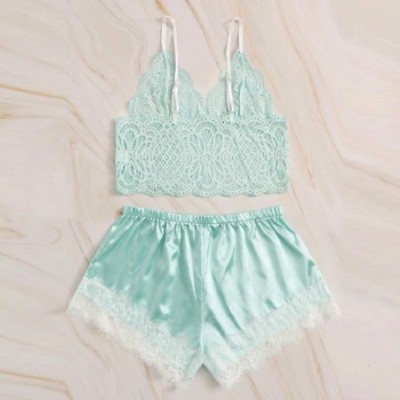 Sets 2 Piece Set Sexy Lingerie Women Solid White Lace Cami Top with Shorts with Panties Pajama Set Sleepwear Nightwear Green ...