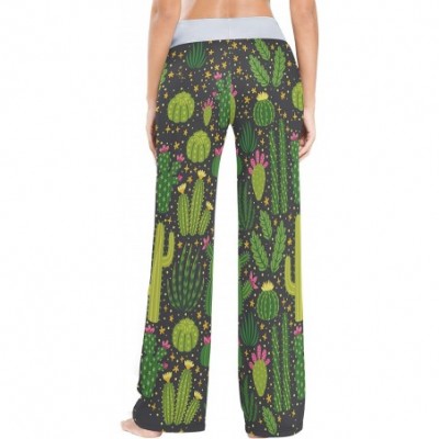 Bottoms Women's Comfy Stretch High Waist Drawstring Palazzo Wide Leg Pants - Hawaiian Tropical Cactus - CL199E0ZZYU