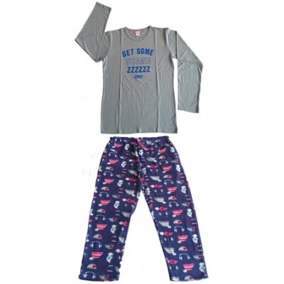 Sets Women 2 PC Cotton Top & Fleece Lined Pants Pajamas Set (M- Grey) - CN12L9R1LNT