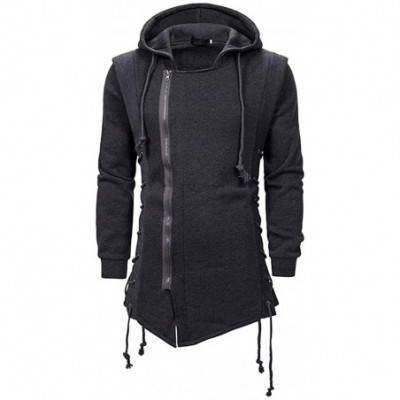 Thermal Underwear Mens Sweater Coats Trend Solid Color Dark Long Hooded Loose Sport Outerwear - Dark Gray - CT1933DDQLS