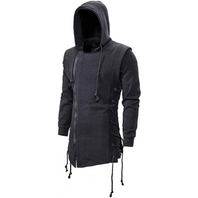 Thermal Underwear Mens Sweater Coats Trend Solid Color Dark Long Hooded Loose Sport Outerwear - Dark Gray - CT1933DDQLS