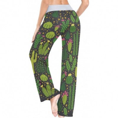 Bottoms Women's Comfy Stretch High Waist Drawstring Palazzo Wide Leg Pants - Hawaiian Tropical Cactus - CL199E0ZZYU