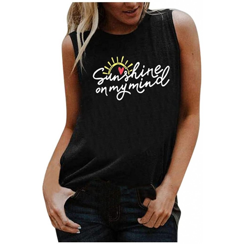 Thermal Underwear Sunshine Coffee Tank Tops Women Letters Print Funny Graphic Casual Sleeveless Vest - Black - CY19C4RLIK0