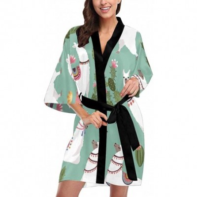 Robes Custom Llama and Cactus Women Kimono Robes Beach Cover Up for Parties Wedding (XS-2XL) - Multi 1 - CI194UNH0TK