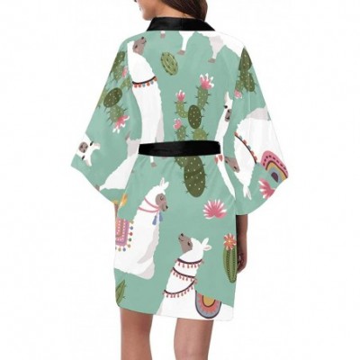 Robes Custom Llama and Cactus Women Kimono Robes Beach Cover Up for Parties Wedding (XS-2XL) - Multi 1 - CI194UNH0TK