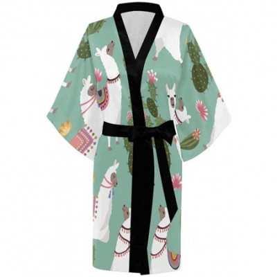 Robes Custom Llama and Cactus Women Kimono Robes Beach Cover Up for Parties Wedding (XS-2XL) - Multi 1 - CI194UNH0TK