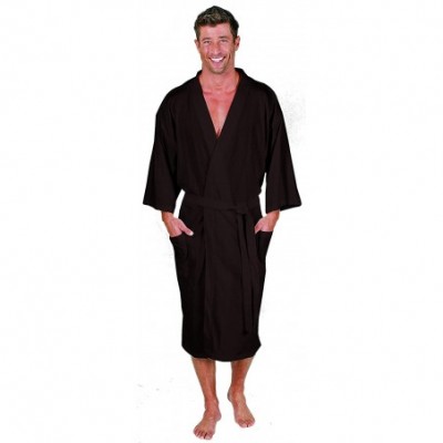 Robes Unisex Waffle Weave Spa Robe- Kimono Style Wrap- Luxurious Waffle Weave Knit- Side Pockets- Waist Belt with Bi-level Be...