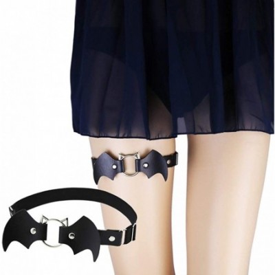 Garters & Garter Belts Women Girl Leather Bat Garters Punk Rock Rivet Leg Elastic Garter Suspender 2pcs - Black B - CQ192D428MW