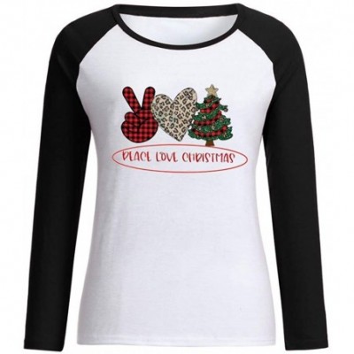 Thermal Underwear Peace Love Christmas Long Sleeve Top Women's Mosaic Contrast Letter Print T-Shirt - Black - CW18ZZZH9KI