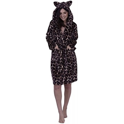 Nightgowns & Sleepshirts Womens Luxury Soft Coral Fleece Novelty Animal 3D Dressing Gown Robe Hood Various Designs - Leopard ...