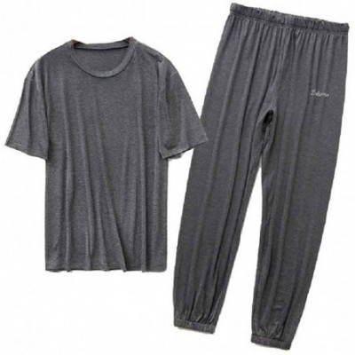 Sleep Sets Men Summer Casual Thin 2 Piece Set Modal Long Pants Sleepwear - As3 - C4199OK378G