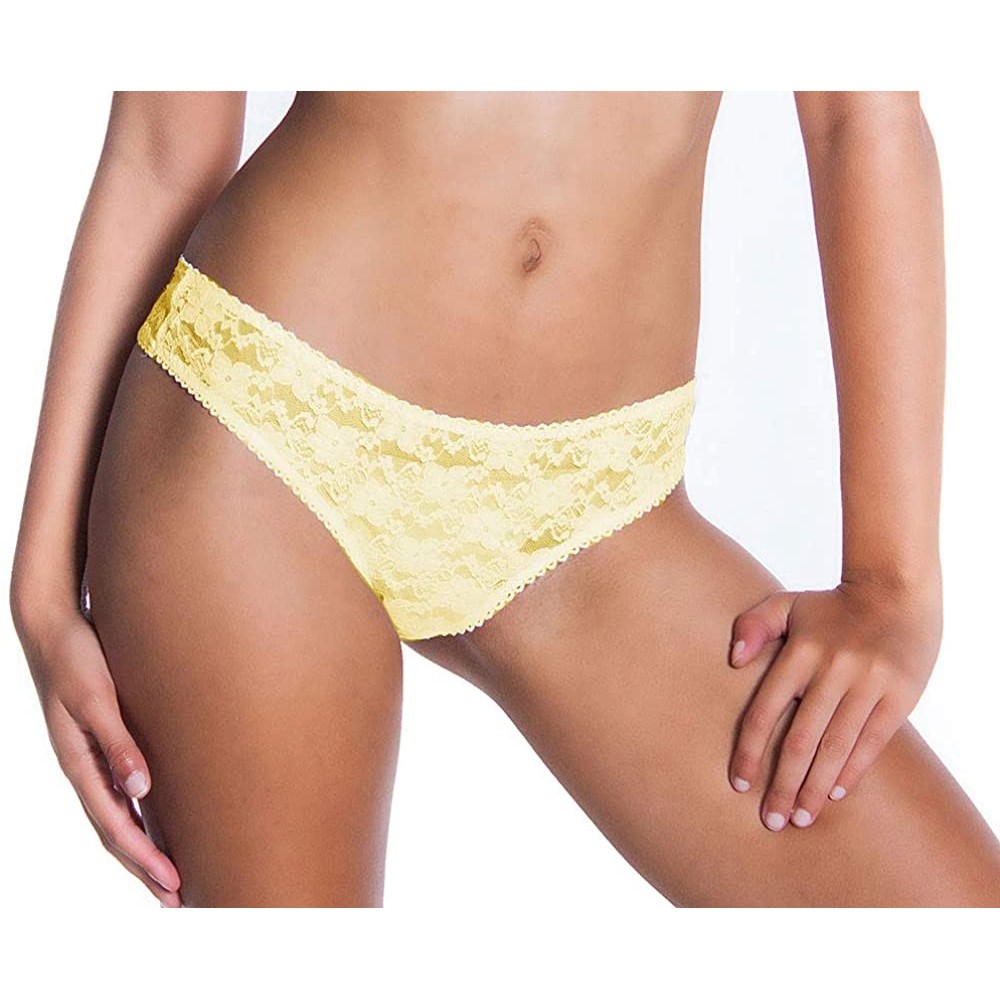 Panties Women's Plus Size Classic Hi-Cut Lace Thong 8201X/XX - Yellow - CZ198EAZM56