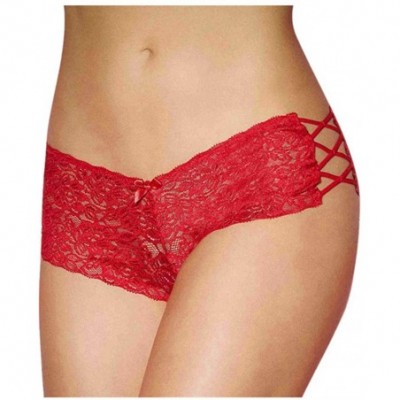 Panties Sexy Underwear for Women Lace Flowers Panties High Waist G-String Thongs Knickers Briefs - Zz-red - CO18YWCTYQH