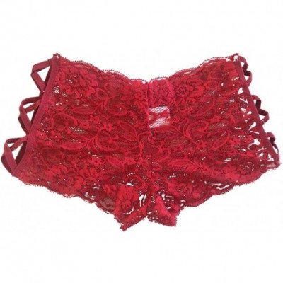 Panties Sexy Underwear for Women Lace Flowers Panties High Waist G-String Thongs Knickers Briefs - Zz-red - CO18YWCTYQH