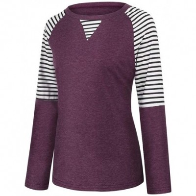 Thermal Underwear Womens Striped Long Sleeve T Shirts Leopard Color Block Tunic Blouse Tops - A-purple - C9193Z3TYCR