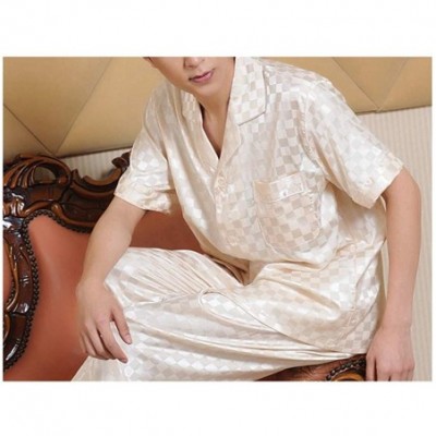 Sleep Sets Pajama Satin Pajamas Men Set Summer Rayon Sleepwear Silk Pajamas Short Sleeved - 24 - CU18S9WHA27