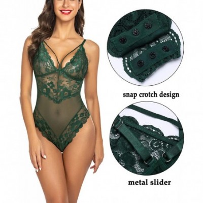 Baby Dolls & Chemises Teddy Lingerie for Women One Piece Babydoll Lace Mini Bodysuit - Green - CQ18ZD6CQ56