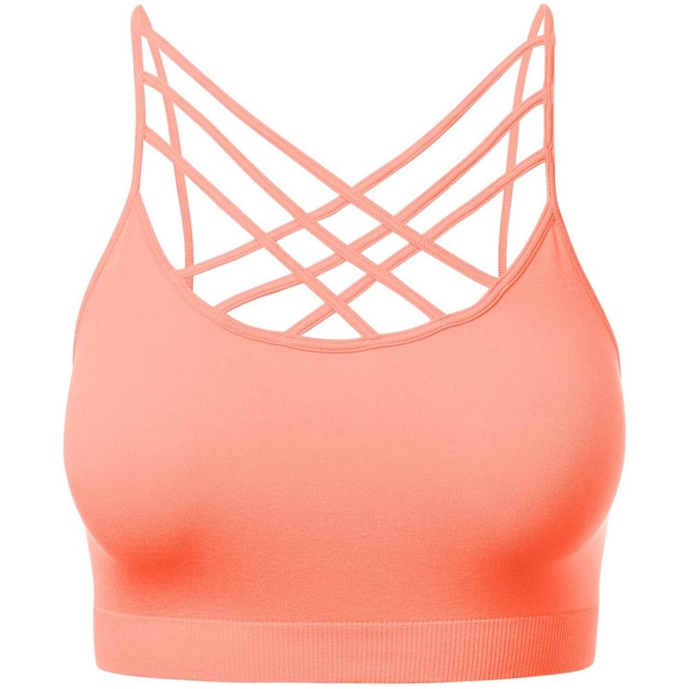 Shapewear Women's Novelty Bras Seamless Triple Criss-Cross Front Bralette Sports Bra - 102-neon Coral - C11880303Q8