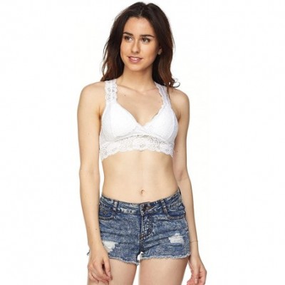 Bras Women Floral Lace Racerback Longline Bralette with Removable Pads - White - CY18E2ZD049